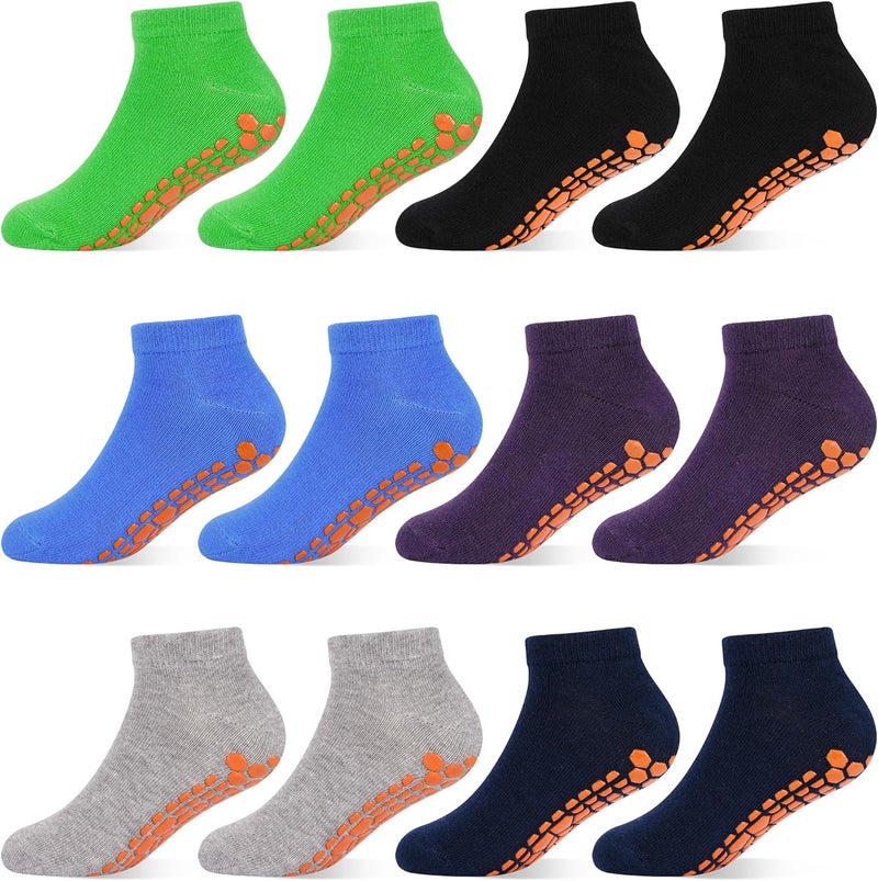 HYCLES Boys Girls Non-Slip Toddler Socks Grip Ankle Sticky Socks Anti-Skid Sock for Kids 6 Pairs for 2-13 Years Kids - Image 1
